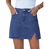 luvamia Jean Skirts for Women Denim High Waisted Stretchy Denim Skirt with Slit Trendy Casual Slim Fit Short Skirts