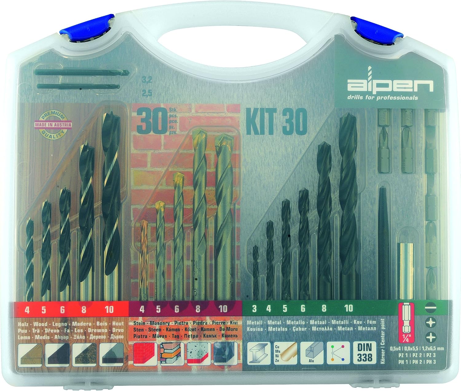 Alpen 800230100" Hobby-Kit Drill and Screw Set, Grey, Set of 30 Pieces