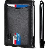 SERMAN BRANDS RFID Blocking Slim Bifold Genuine Leather Minimalist Front Pocket Wallets for Men with Money Clip Thin Mens
