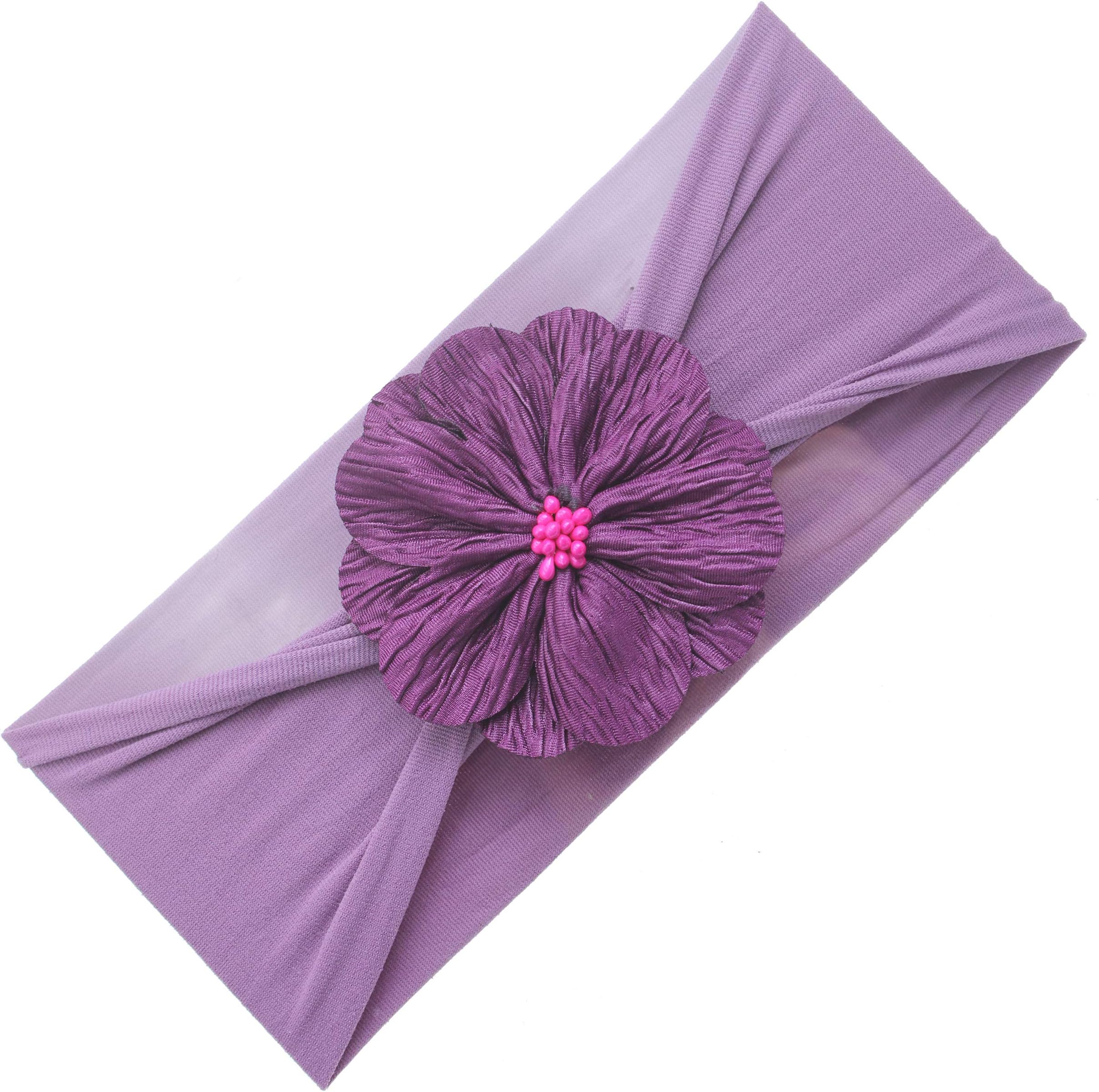Newborn Wide Nylon Headbands with Bows Baby Girl Turban Headwraps Infant Toddlers Headwear(Gray Purple)