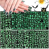 14 Sheets Halloween Nail Art Stickers, Wsimily Luminous Halloween Self Adhesive Glow in The Dark Nail Stickers Decals Halloween Pumpkin Ghost Spider Bat Nail Design for Women Girls Nail Decoration