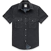 Dubinik®Mens Short Sleeve Button Down Shirts Denim Short Sleeve Shirt Men Two Pocket Western Soft Work Casual Denim Shirt