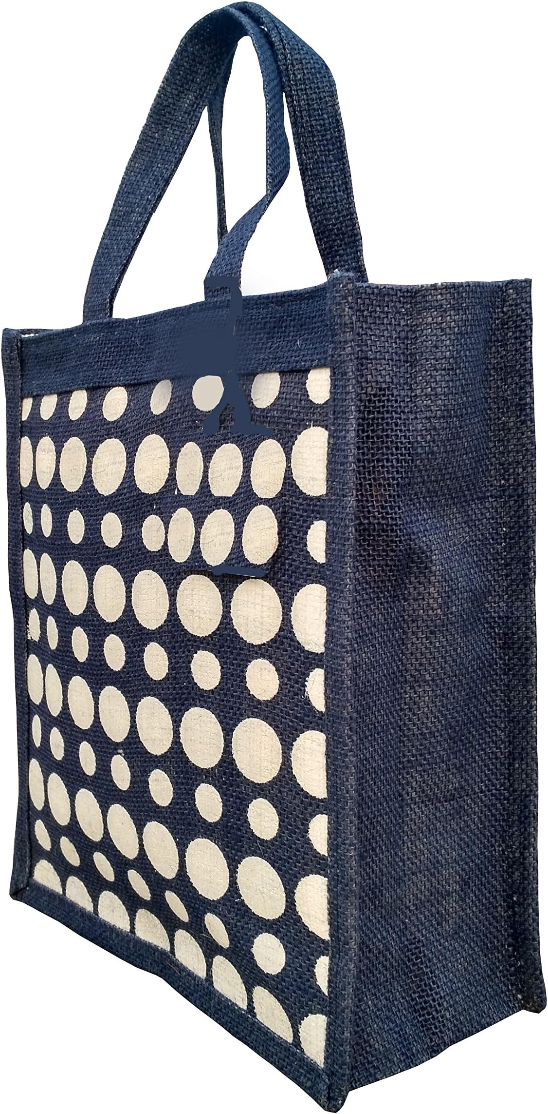 Grean Jute Dotted Print Design Lunch Bag/ Tote Bag (Blue)