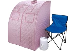 Durasage Oversized Portable Steam Sauna Spa for Home – 800W Steam Generator, 60-Minute Timer, Foldable Chair Included, Spacious Design, 1.5-Year Warranty (Light Pink)
