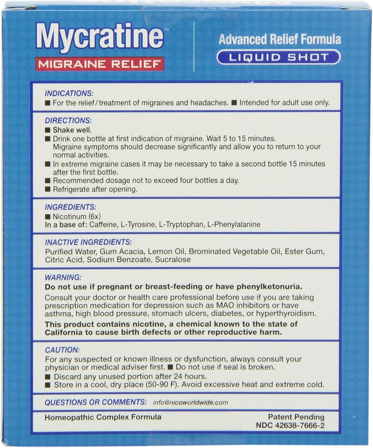 Mycratine Migraine Relief Advanced Formula, 2 Fluid Ounce: Health & Personal Care