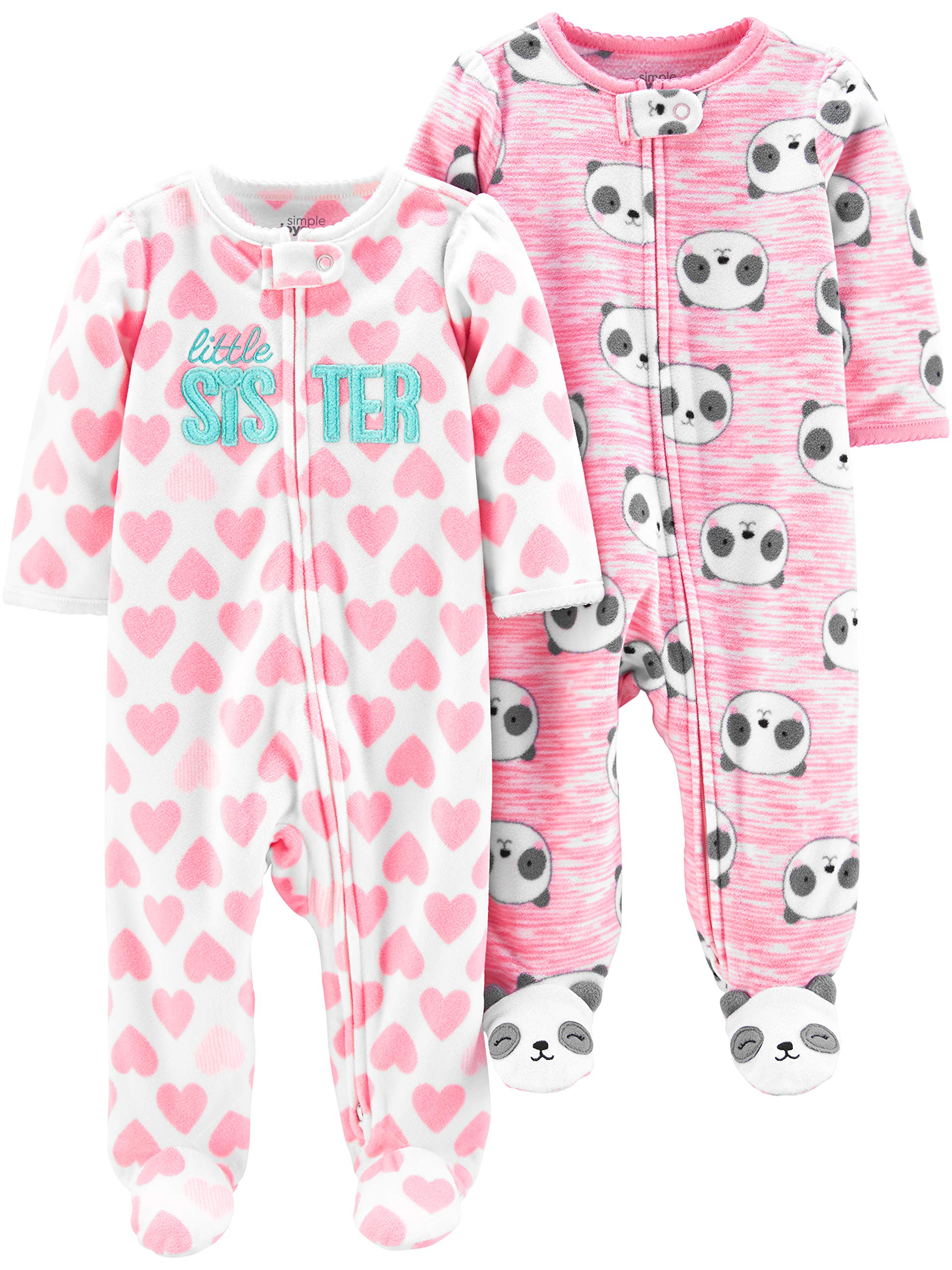 Photo 1 of Simple Joys by Carter's Baby Girls' Fleece Footed Sleep and Play, Pack of 2, Pink Heather Panda/White Hearts, 6-9 Months