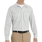 Red Kap mens Long Sleeve Industrial Stripe Work Shirt White/Green Stripe Small