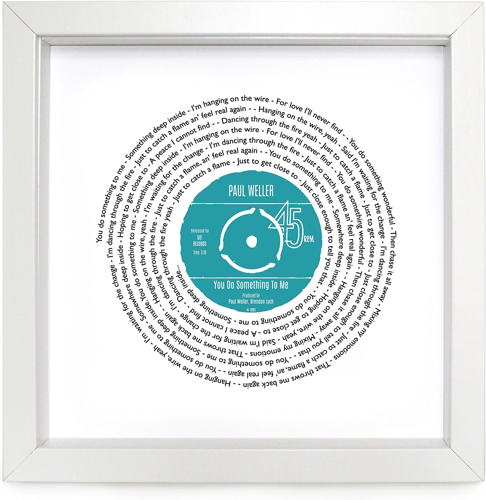 Paul Weller, You Do Something To Me, Vinyl Record Print | PERSONALISED SONG | Vinyl Record Song Words Print | 23 x 23 cm Boxed WHITE Frame