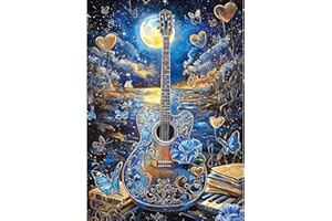 MINIWAN 1000 Piece Jigsaw Puzzles for Adults- Fantasy Guitar Moonlight Puzzle - Blue Night Sky with Butterflies Challenging Puzzles for Gifts Party Games Family Fun, Puzzle Size 27.55 * 19.68 in