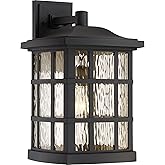 Quoizel Stonington Outdoor Wall Lantern, Coastal Armour 17 Inch 1-Light Mystic Black Vintage Wall Sconce, Clear Water Glass, 