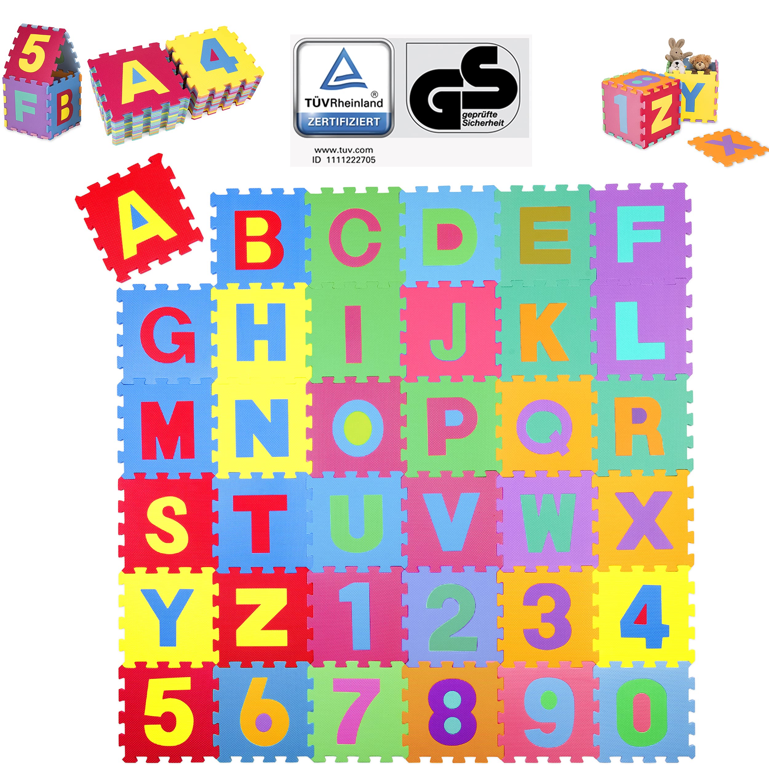 KIDUKU Interlocking Foam Play Mat Tiles 189cm x 189cm | Set of 86 pcs | Safe Jigsaw Playmats for Baby and Toddlers | Numbers and Letters