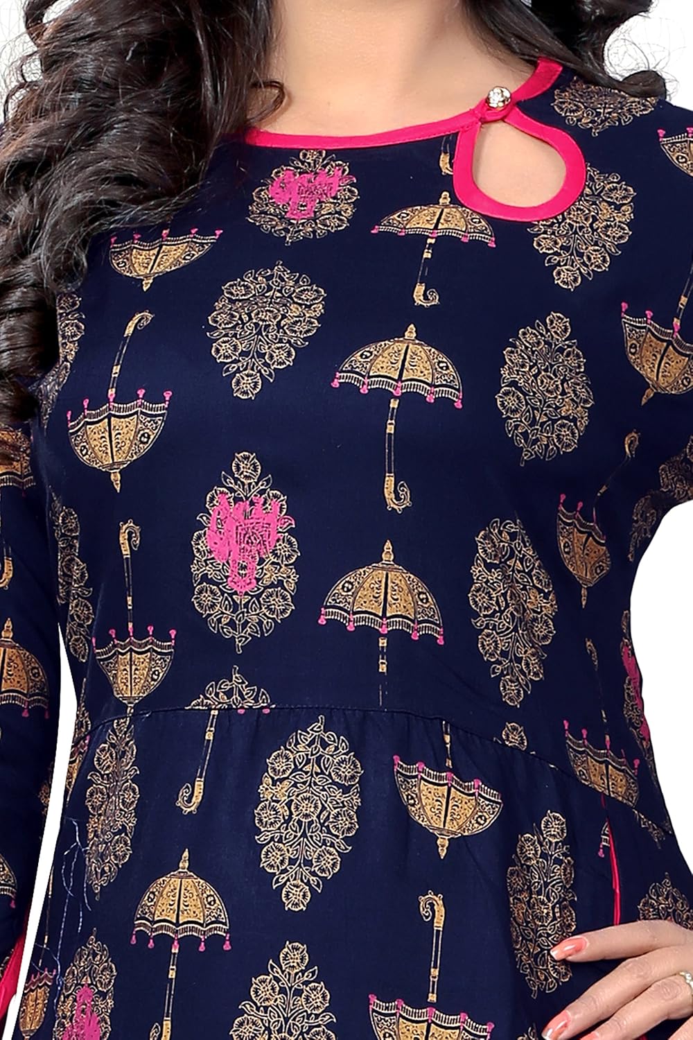 vbuyz women's rayon a-line kurti blue