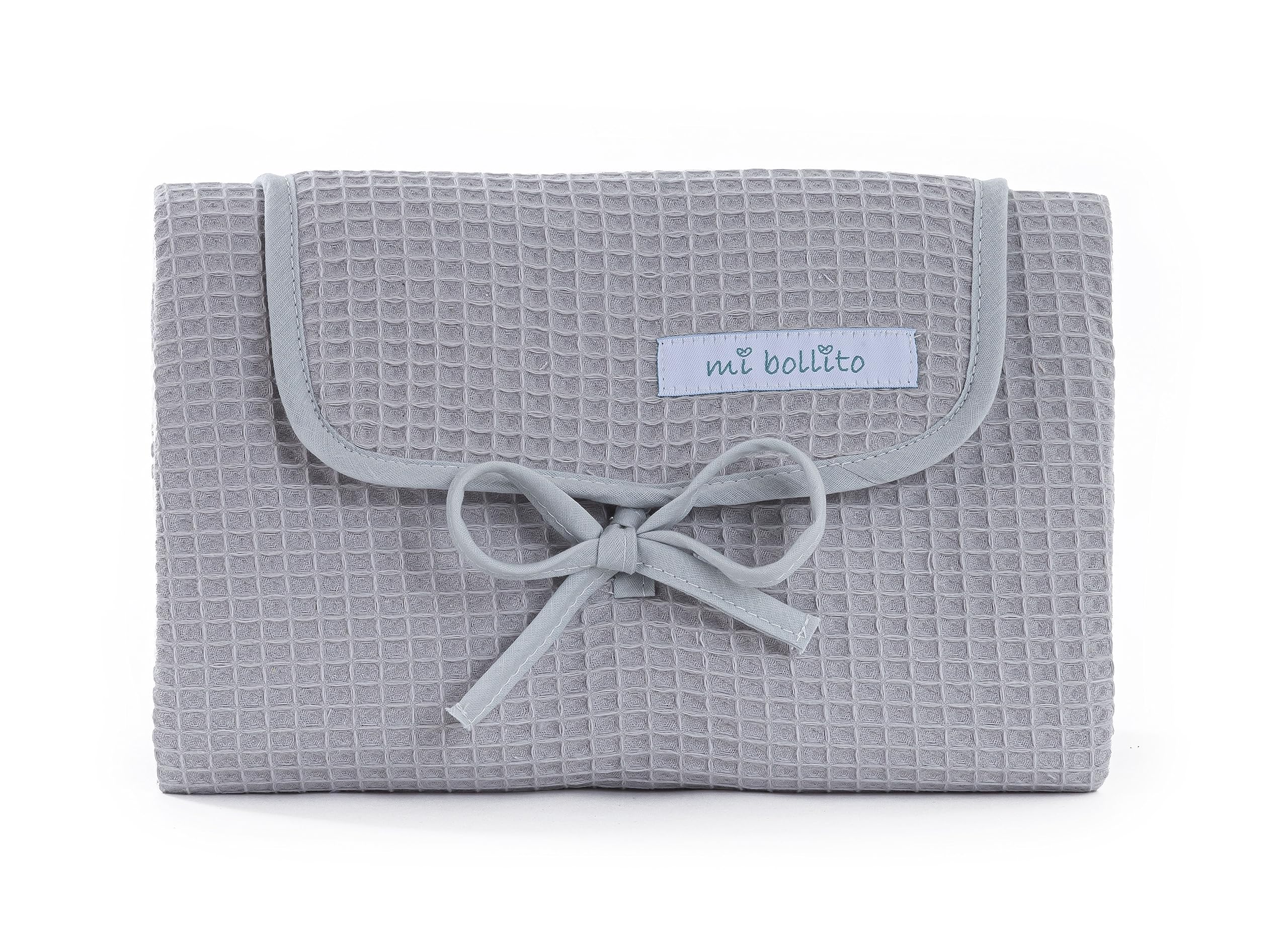 Mi bollito Baby Changing Mat Portable Foldable Waterproof 100% Waffle Cotton Fabric Easy to Store in Maternity Bag Ideal Newborn Gift (Light Grey)