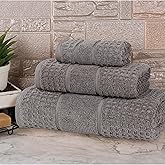 Superior Cotton 3-Piece Towel Set, Zero Twist, Waffle Border, Bathroom Essentials, Shower, Spa, Luxury Plush Soft Absorbent Towels, Includes 1 Bath, 1 Hand, 1 Washcloth/Face Towel, Charcoal