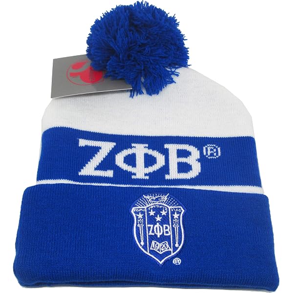 Zeta Phi Beta Blue Beanie design with logo‎ & rhinestones and white pompom Zeta Phi Beta Accessories for Women on Sale up to 90% Off  main image 3
