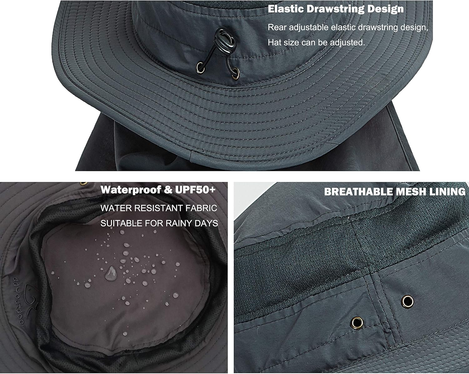 DDYOUTDOOR 07-281 Fashion Summer Outdoor Sun Protection Fishing Cap Neck Face Flap Hat Wide Brim (Dark Gray): Clothing