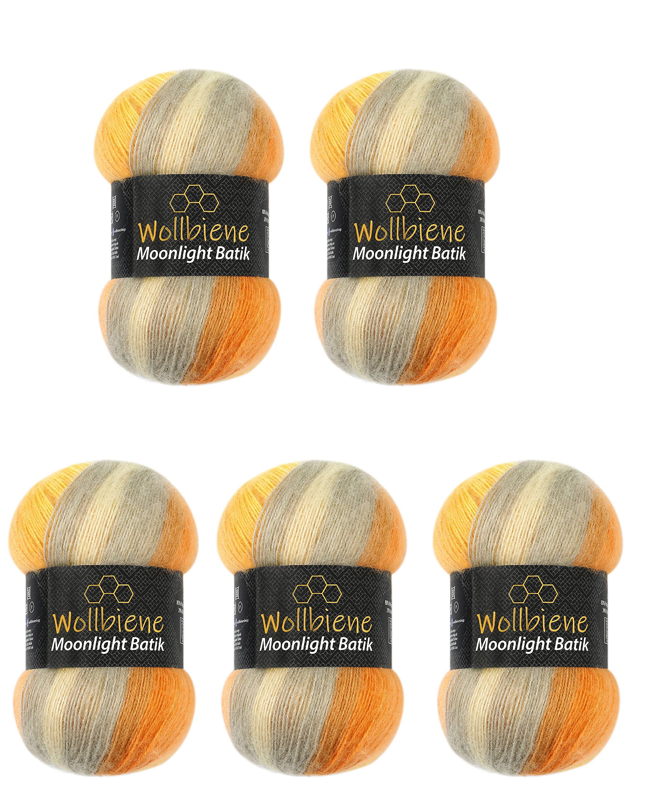 Wollbiene Moonlight Batik Knitting Wool 500g - 5 x 100g for Knitting and Crocheting - 20% Turkish Gradient Wool (4000 Orange Yellow Grey) — image 1