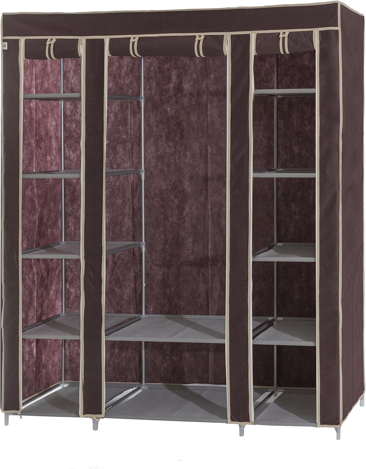 closet storage cabinets on Amazon Com Portable Brown Fabric Wardrobe Shelves Covered Closet Rack Sock Organizer Hanger 59 Inches Kitchen Dining