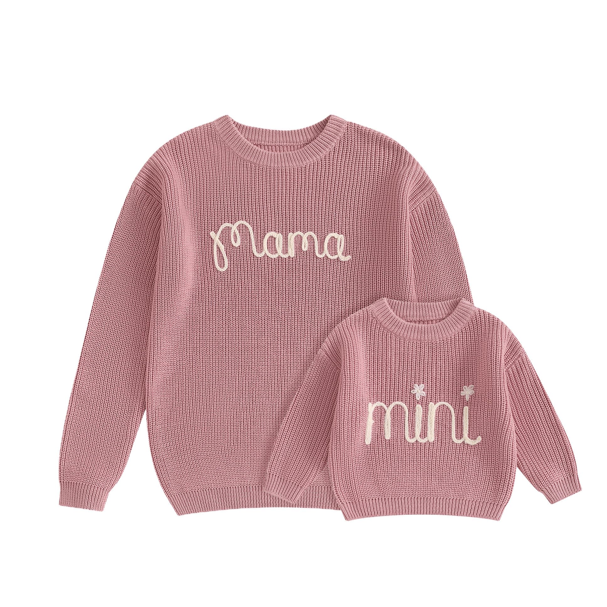 Photo 1 of **Only mommy sweater** Mommy and Me Matching Outfits Mama and Mini Long Sleeve Crewneck Sweater Pullover Tops Mother Baby Matching Clothes (Baby, 12-18 Months, Pink)