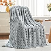 NEWCOSPLAY Super Soft Throw Blanket Grey Premium Silky Flannel Fleece 3D Waffle Checkered Lightweight Bed Blanket All Season Use (Light Grey, Throw(50"x70"))