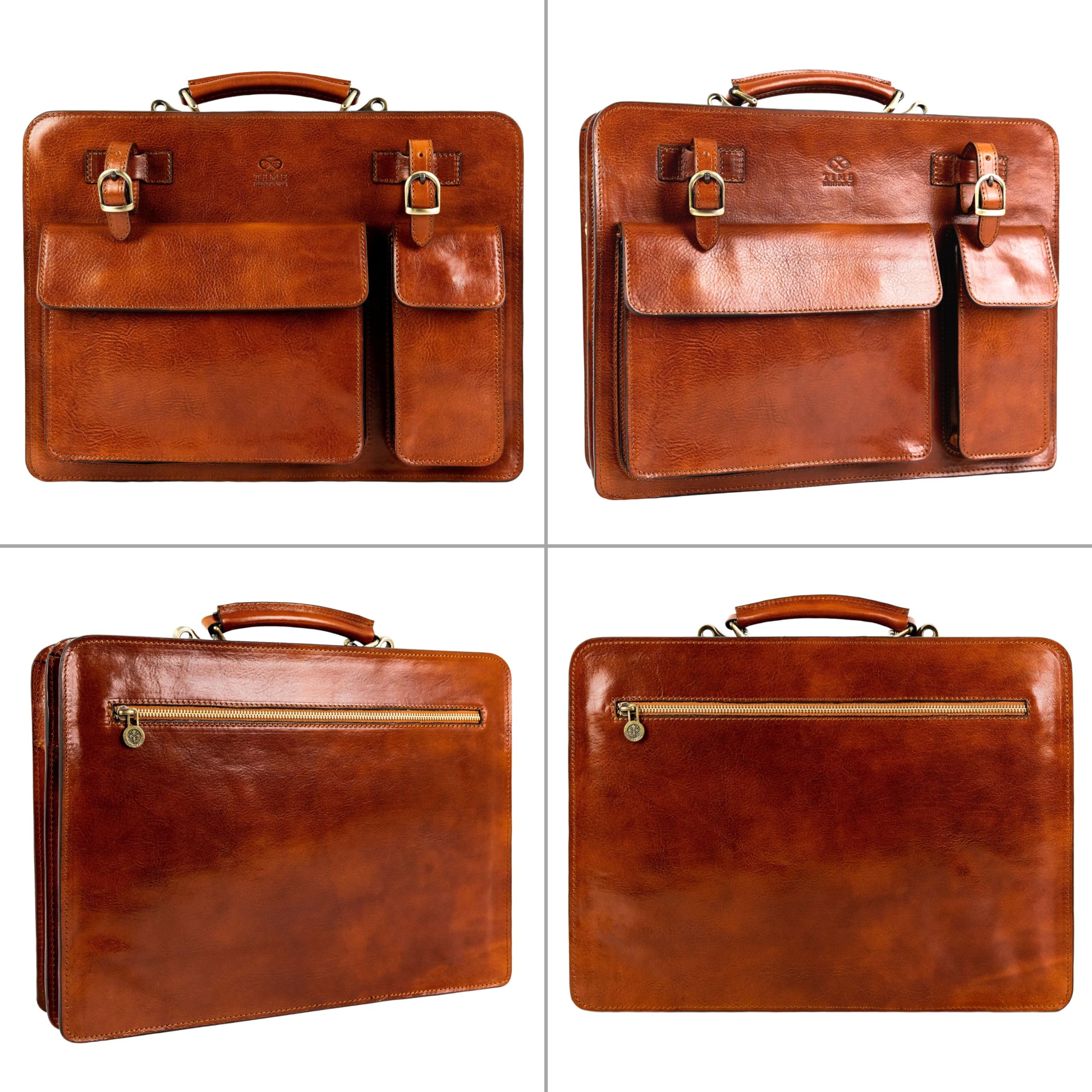 Time Resistance Leather Briefcase - Classy Bag for Men - Business and Vintage Briefcase Made in Italy