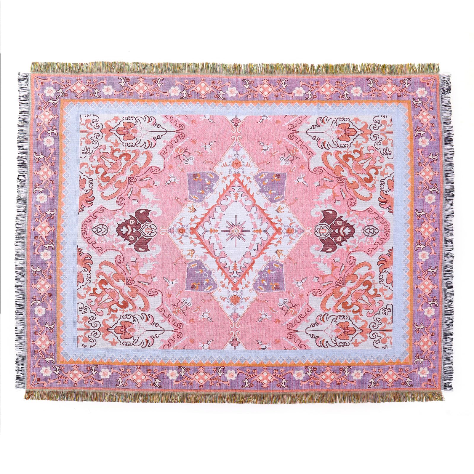 LumiSyne Cotton Woven Throw Blanket With Tassel Bohemian Tribal Ethnic Style Geometric Pattern Aztec Navajo Blanket Decorative Throw For Sofa Bed Armchair Camping Tapestry Tablecloths Carpet 160x130cm