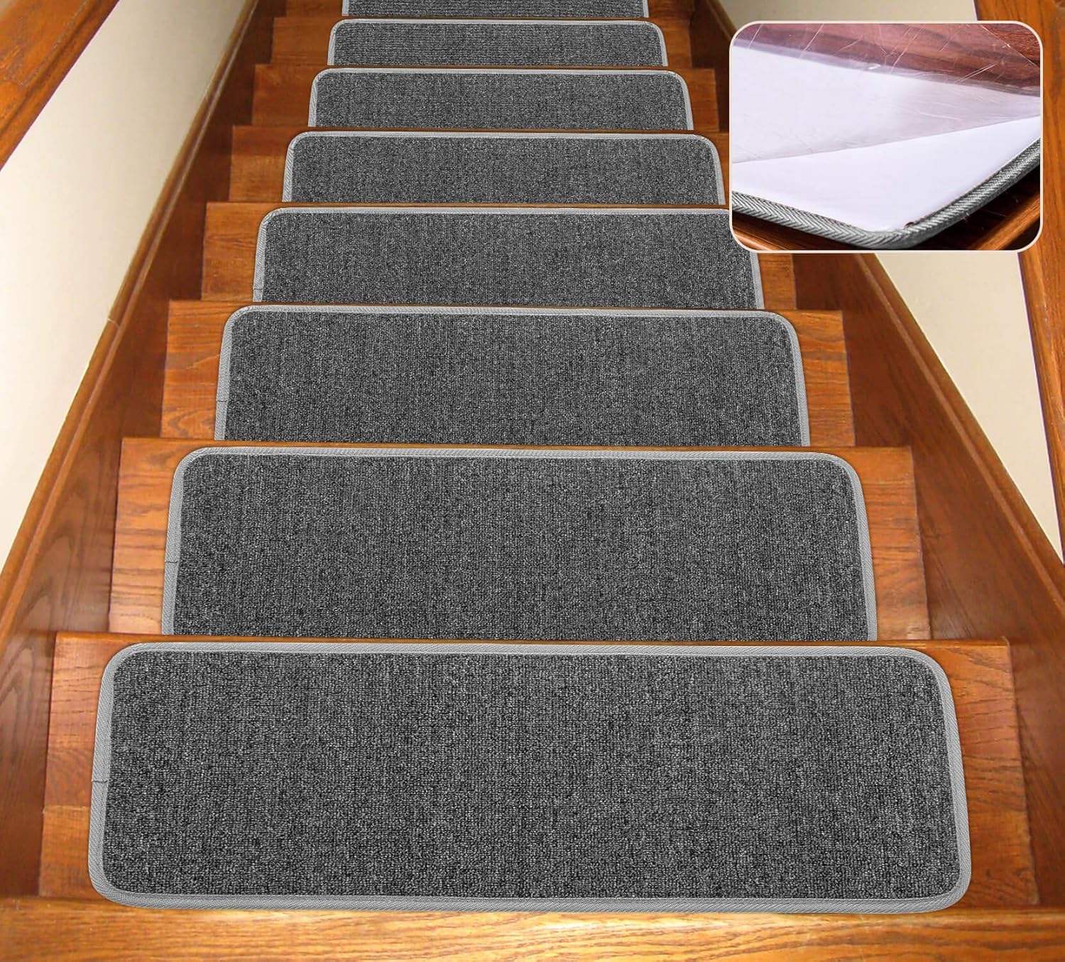 Soloom Stair Treads Indoor Non Slip Stair Rugs 25.5"x9.5" Dark Grey Set