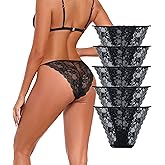ANLIQI Womens Sexy Lace String Bikini Underwear High Cut Panties Breathable Hipster Panties Lace Cheeky Bikini Panty 5 Pack
