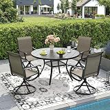 DIFY 5 Pieces Outdoor Patio Dining Set, 4 Brown Textilene Swivel Dining Chairs and 40.6" Black Round Dining Table, Metal Outdoor Table and Chairs