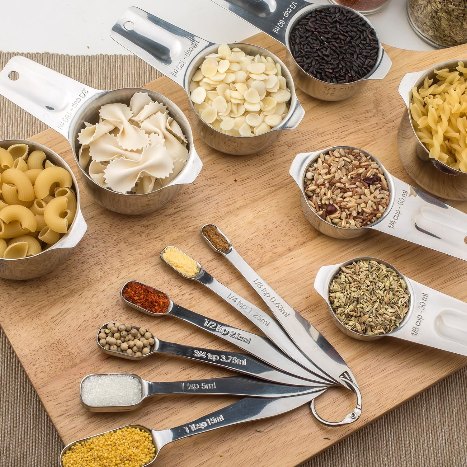 13-piece Measuring Cups and Spoons Set, 18/8 Stainless Steel Heavy Duty Ergonomic Handle with Ring Connector: Kitchen & Dining