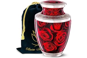OLIVIA MEMORIALS Crimson Rose Urn for Ashes for Women Men Adult | Cremation Funeral Decorative Red Urn for Male Female Adult Carefully Handcrafted with Pendant Necklace, for Dog Cat Pet