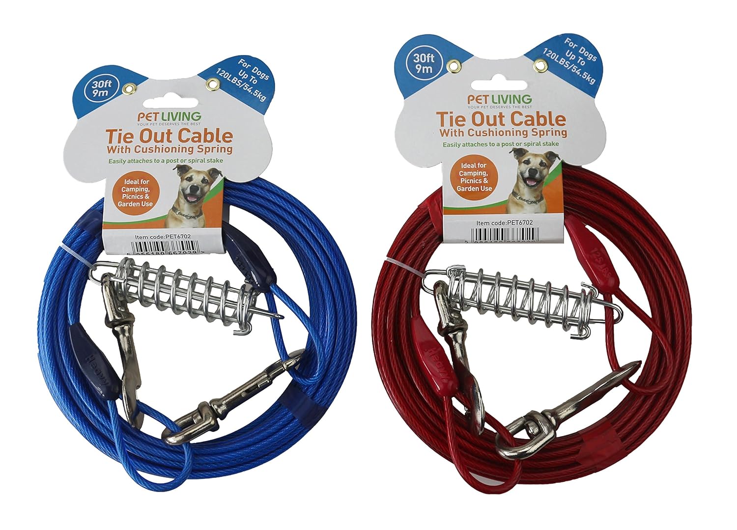 Heavy Duty Chew Proof Dog Puppy Tie Out Cable With Cushioning Springs
