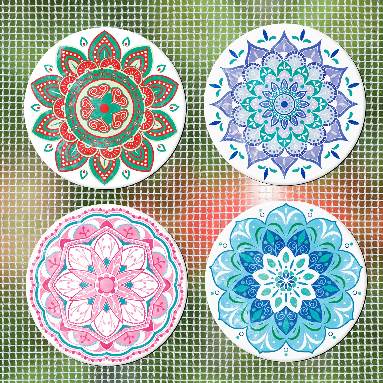 JSRQT Magnetic Screen Door Decals 4 Pieces Screen Door Magnets Mandala Double Sided Screen Door Protector for Sliding Door Window Pets Screen Sticker Decorative Safe Flexible Screen Stickers Magnetic