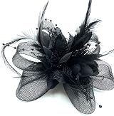 YIJOY Beaded Feather Fascinator Clip Headband Black Wedding Races Ascot 18cm view 4