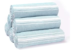 Belizzi Home Peshtemal Turkish Towel Cotton Chevron Beach Towels Oversized 36x71 Set of 6, Beach Towels for Adults, Soft Durable Absorbent Extra Large Bath Sheet Hammam Towel - Aqua Blue