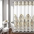 Lush Decor Clara Shower Curtain-Fabric Colorful Boho Paisley Damask Print Design, 72 x 72 Yellow and Brown