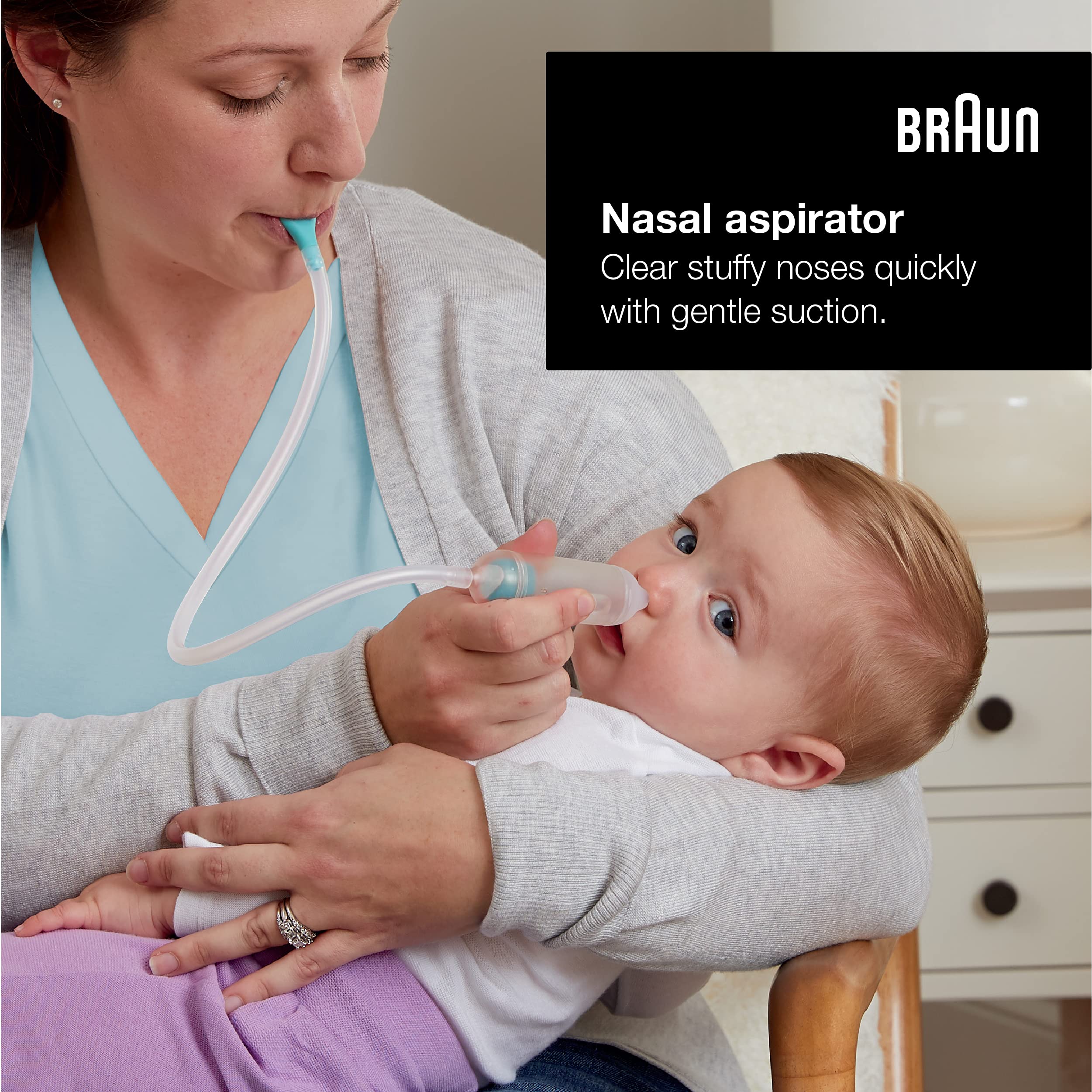 Braun Manual Nasal Aspirator - Mucus Remover, Blocked Nose Relief, Manual Suction Power, 2 Nose Tip Sizes, Newborn, Baby, and Child Friendly, Dishwasher Safe, FSA and HSA Eligible