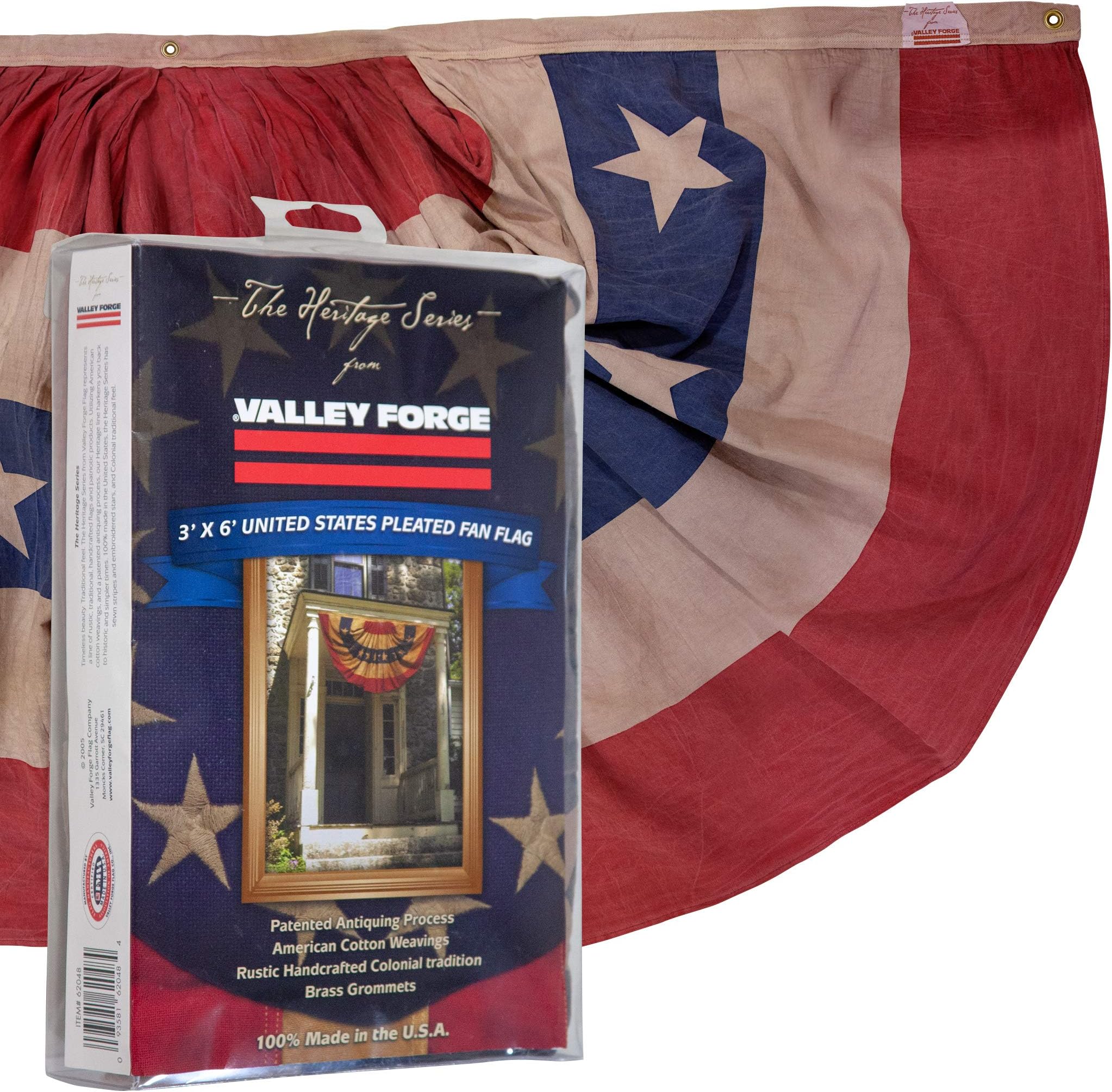 Valley Forge, Bunting Banner, Cotton, 3' x 6', 100% Made in USA, Heritage Series, Antiqued Striped Full Fan Bunting