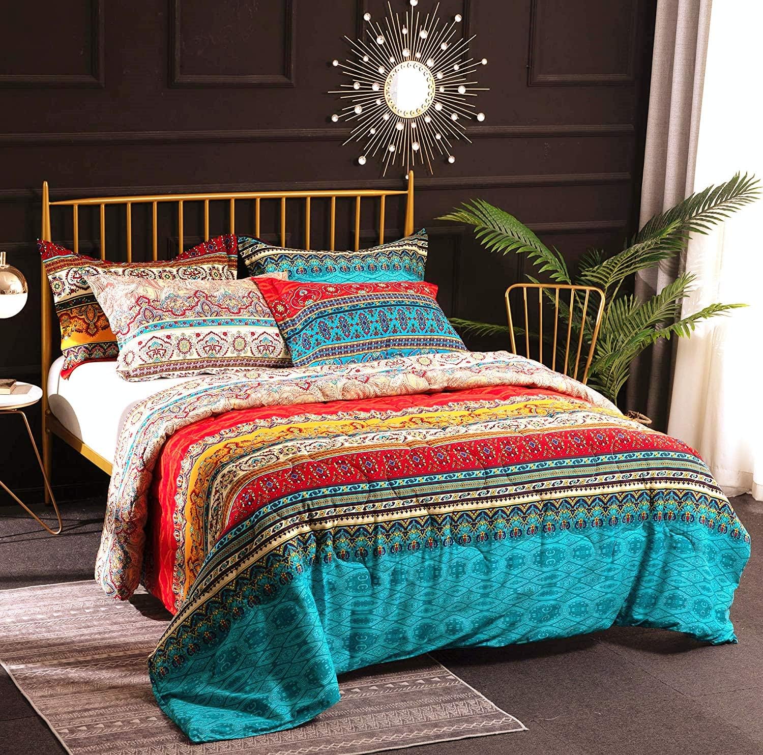 YOU SA 3Pcs Bohemian Comforter Set 100% Cotton Fabric with Soft Microfiber Fill Bedding Boho Bedding (Twin,01): Home & Kitchen