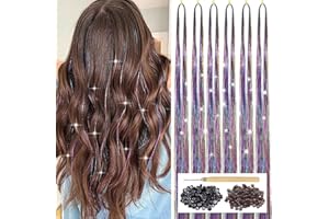 YOOONXI Colorful Hair Tinsel Kit with Tool 6pcs 1200 Strands Glitter Tinsel Hair Extensions Heat Resistant Sparkling Shiny Fairy Hair Accessories for Women Girls Kids 47Inch