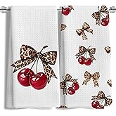 LUKIPOM Coquette Leopard Bow Cherry Preppy Hand Kitchen Towels Set of 2, Trendy Cheetah Cherry Print Coquette Bow Bathroom Kitchen Decor, 16x24 Inch