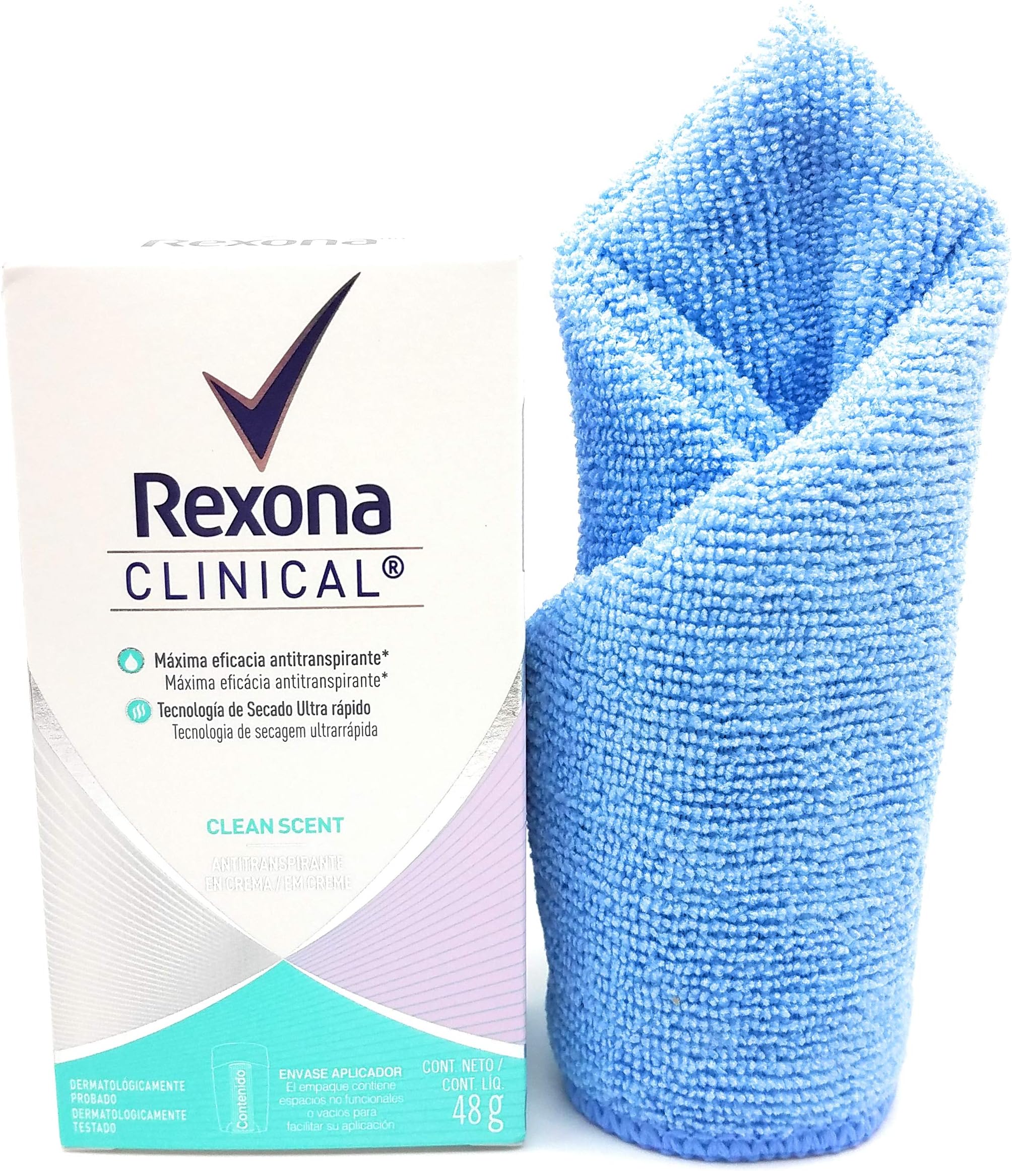 Rexona Women's Clinical Antiperspirant Deodorant Stick (Pack of 2) and Tesadorz Microfiber Towel (Clean)