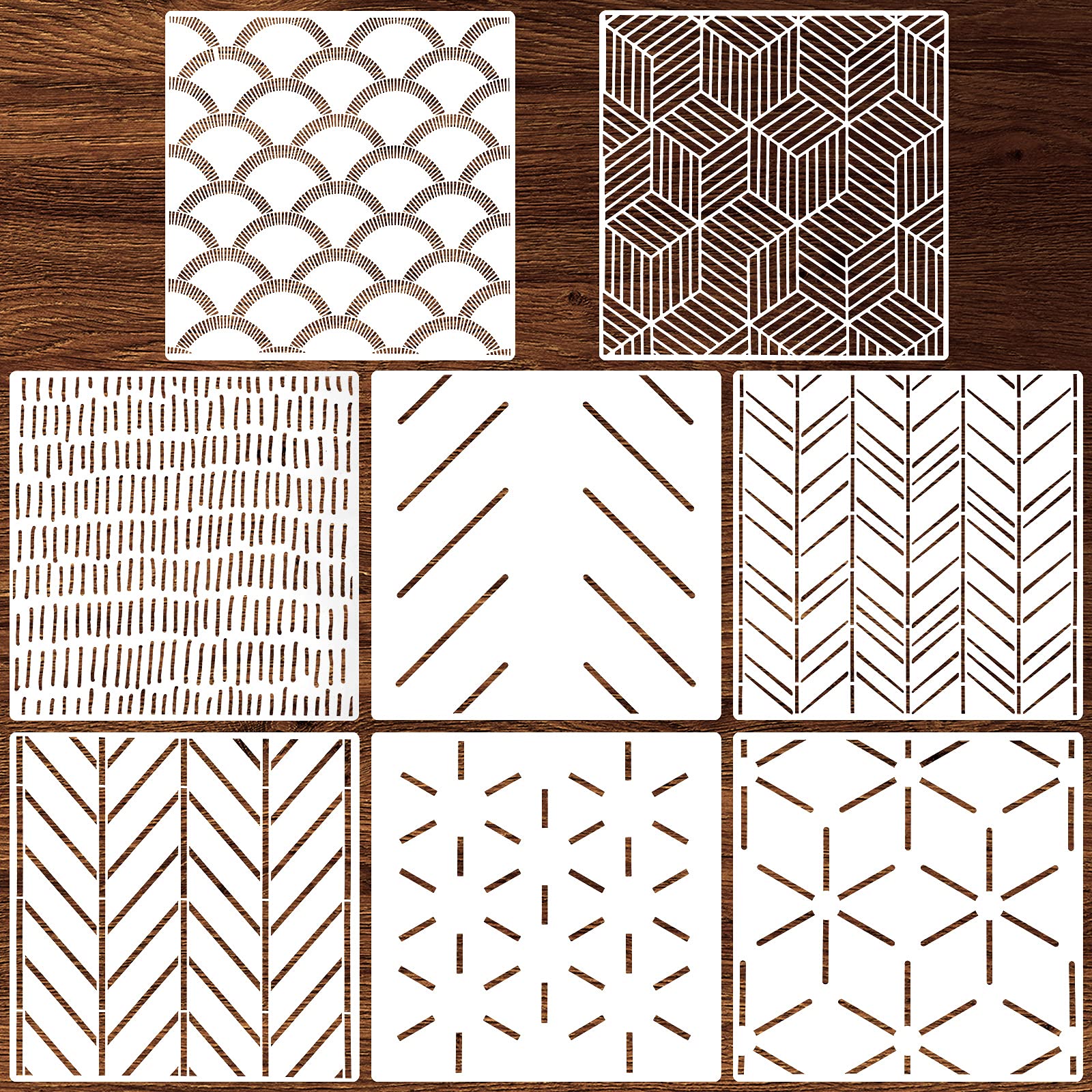Photo 1 of 8 Pieces 12 x 12 Inch Herringbone Geometric Wall Modern Stencils Decor Reusable Film Decorative for Painting, Walls, Pattern (Simple Style)
