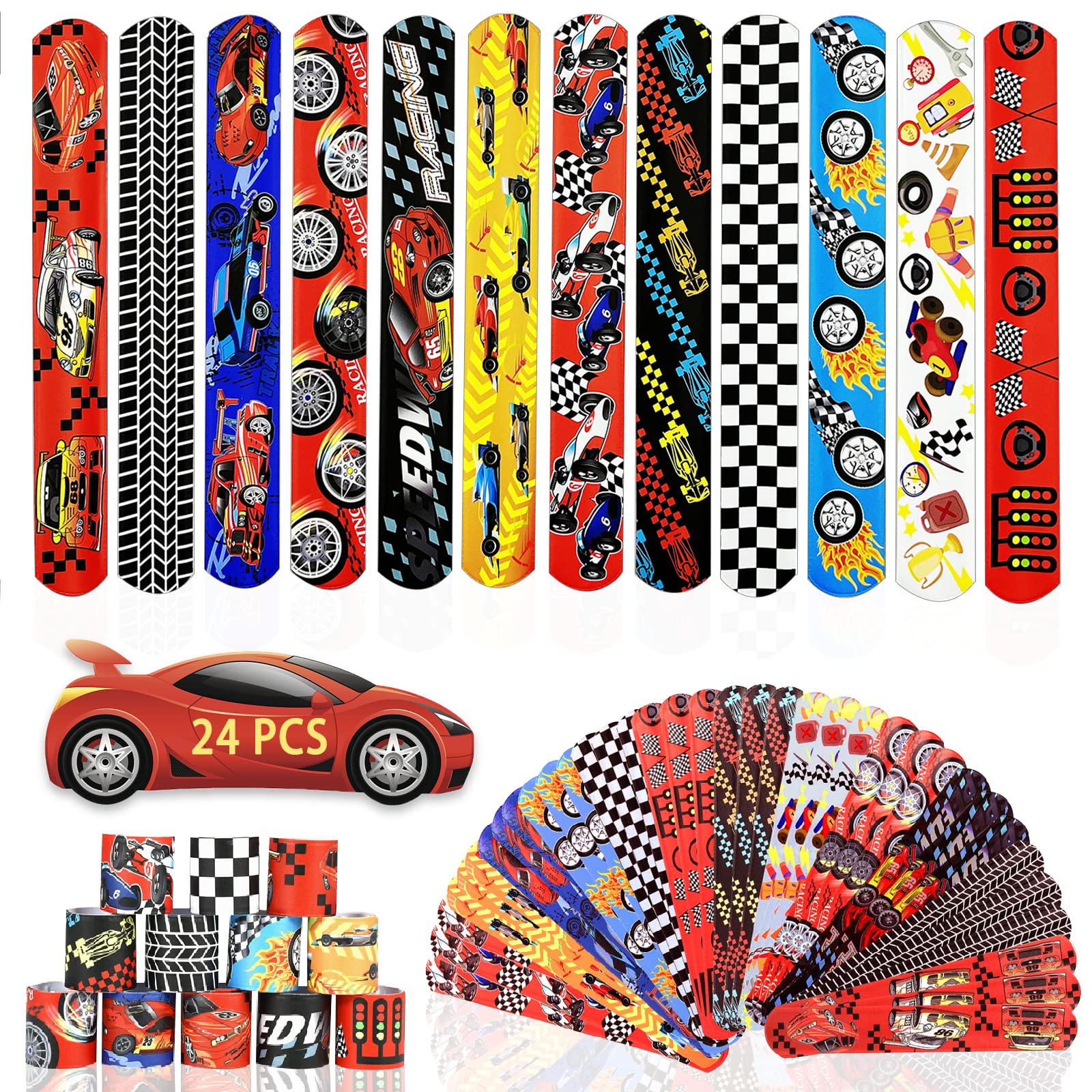 Acuiwer 24 PCS Slap Bracelets Racing Slap Bands Party Bags Fillers Suppilers Snap Bands