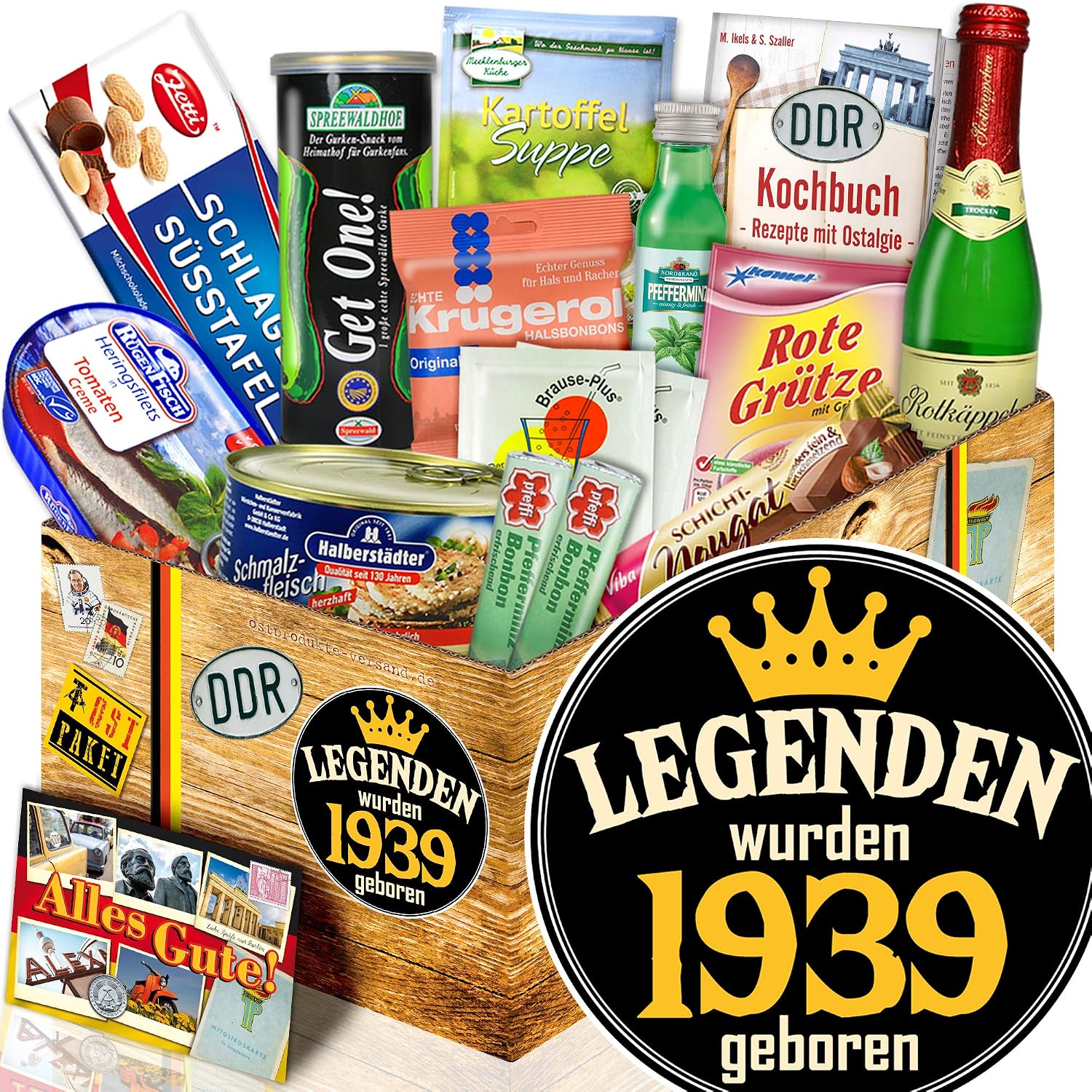 Legenden 1981 DDR Geschenkbox – Mit NVA-Utensilien, Kochbuch & Ostprodukten, Perfekt Für Ostalgie-Fans