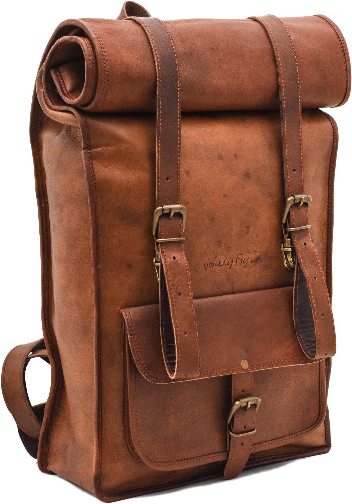 Roll Top Backpack, Naturally Tanned Leather