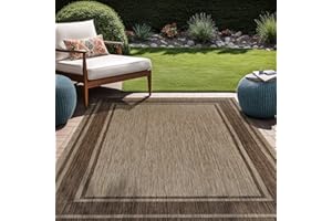 Beverly Rug Outdoor Rug 5x7 Modern Bordered Area Rugs for Indoor and Outdoor Patio Deck Porch Garden Waterproof Weather Sun Resistant Washable Outside Carpet (5 x 7 Jute)