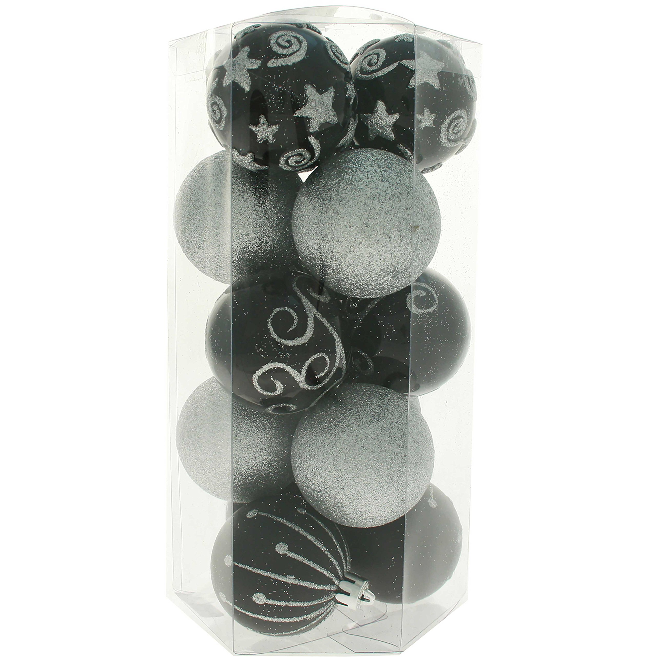 WeRChristmas Shatterproof Deluxe Christmas Tree Baubles, 15-Piece - Silver/Black — image 1