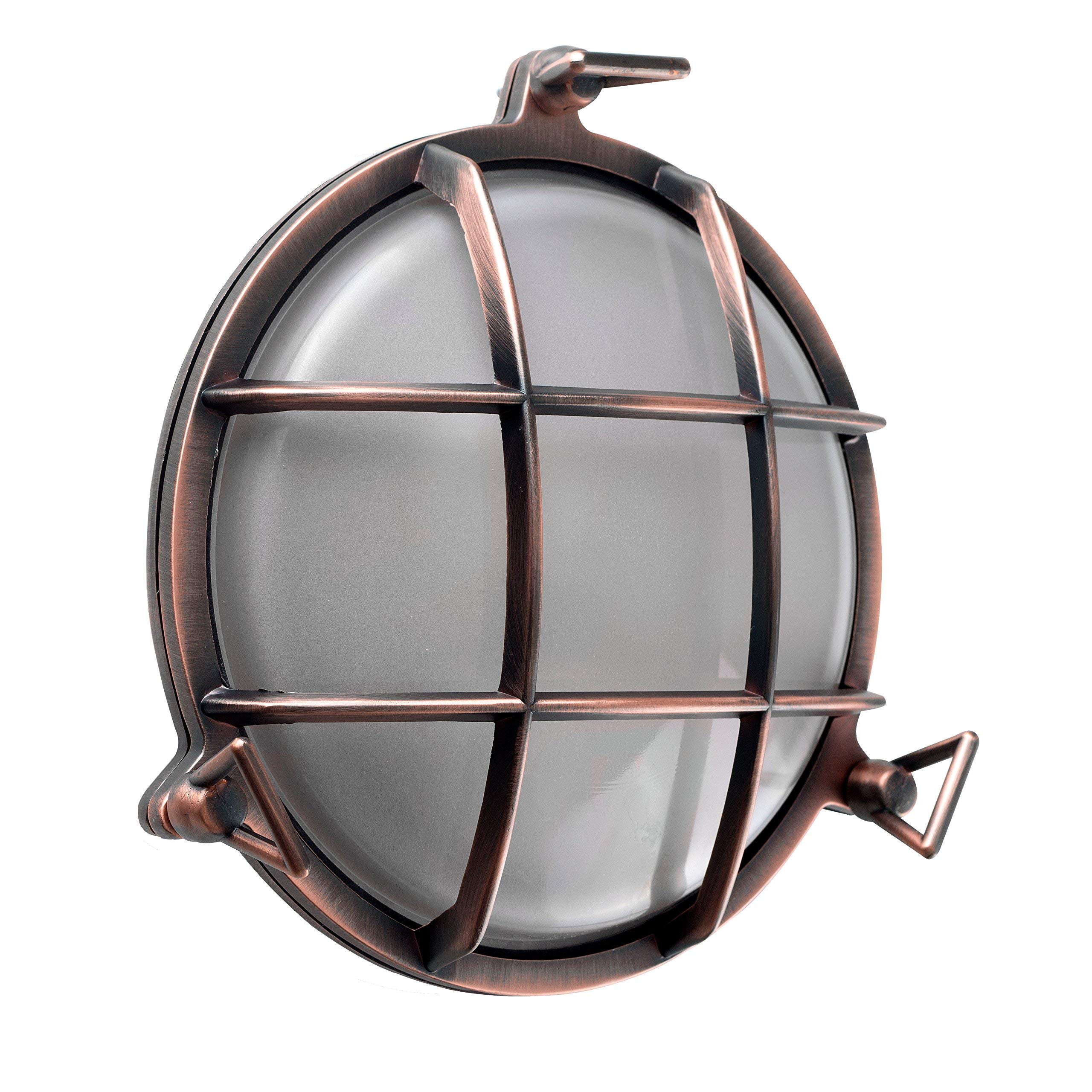 MiniSun | Modern Round Rustic Copper Effect Nautical Design Wall Light | Outdoor Wall Lights, Home Décor & Improvement Essential | Mains Wired