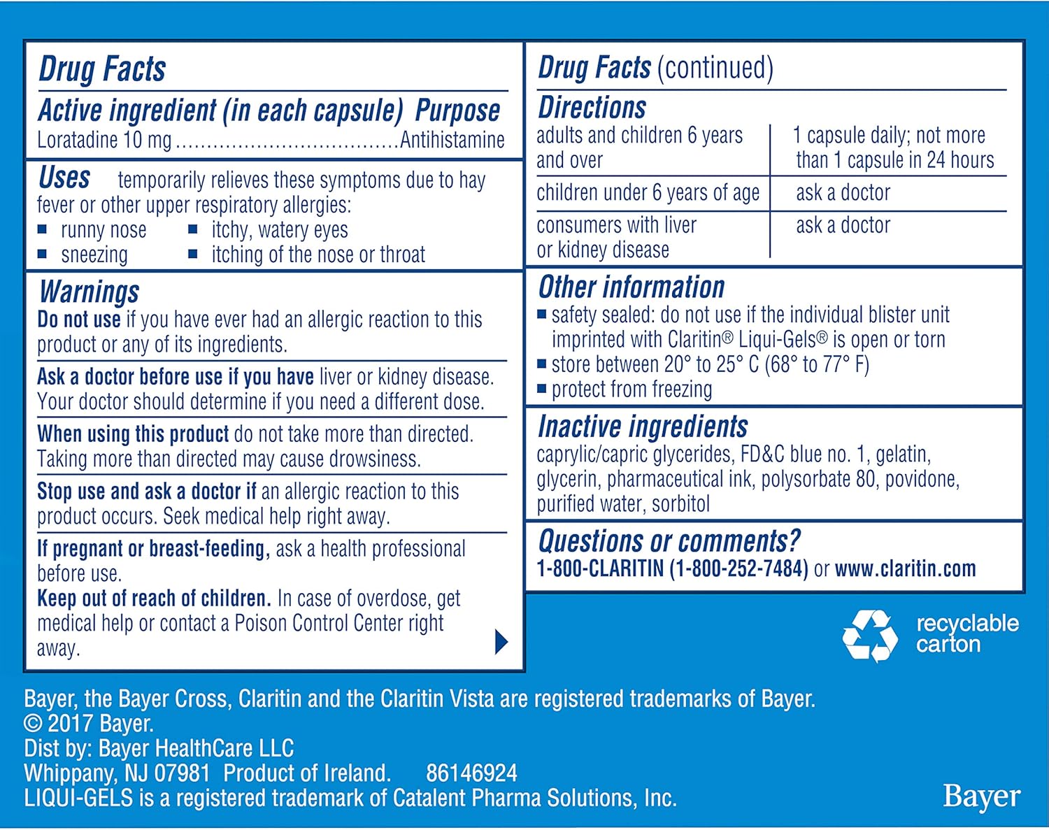 Claritin Liqui-Gels 24 Hour Allergy Relief, Non-Drowsy Allergy Medicine, Loratadine Antihistamine Capsules, 60 Count: Health & Personal Care